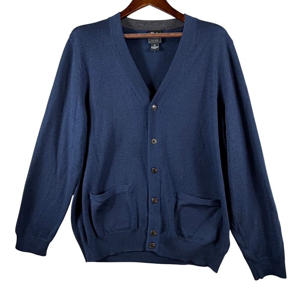 Jos A Bank Traveler 100% Merino Wool Cardigan Navy Mens XXL Button Front Pockets